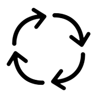 Three black arrows forming a circular loop, each pointing to the next one, set against a plain white background.