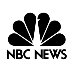 The NBC News logo, featuring a black peacock with spread feathers above the text "NBC NEWS," is centered on a white background.