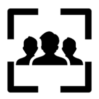 three silhouetted figures centered within a rectangular frame, giving the impression that they are being focused or highlighted. The frame consists of four corner brackets surrounding the group of figures.