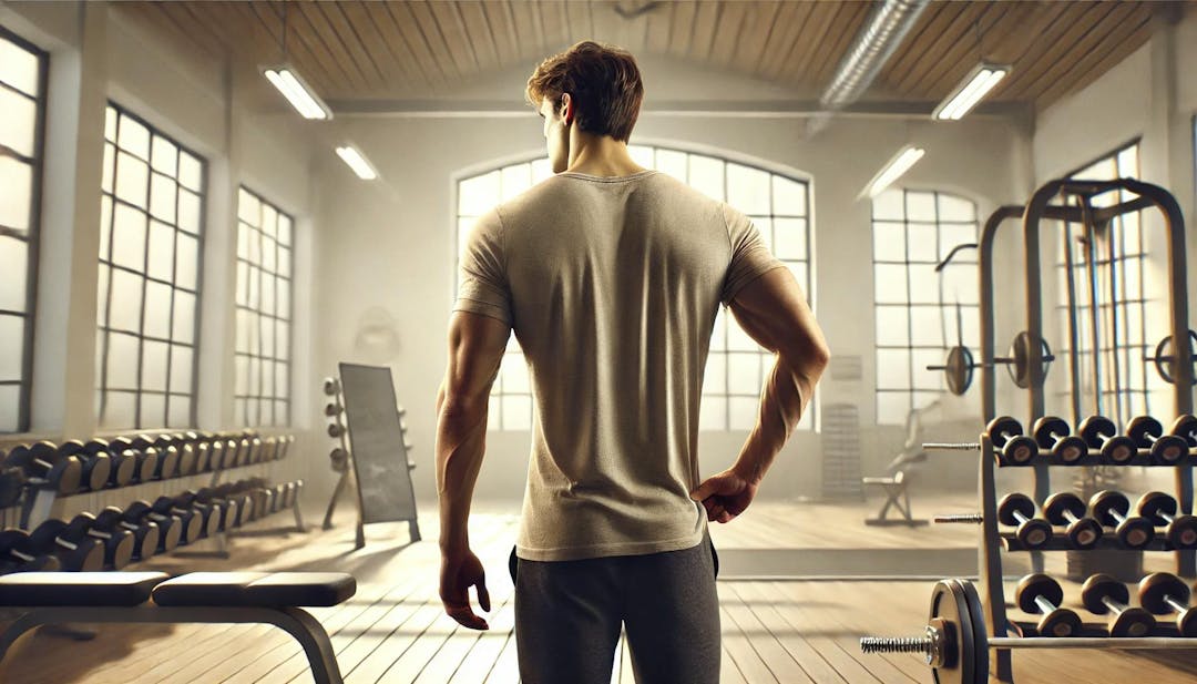 A man stepping inside an empty gym room.