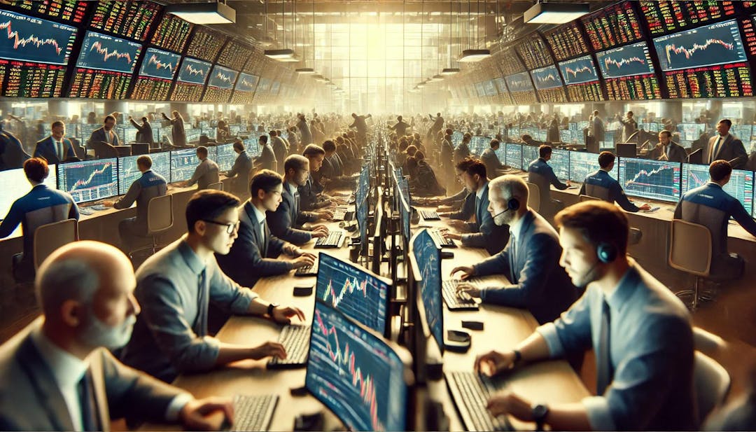 Group of stock traders in their computers.