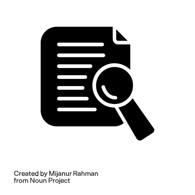 Icon of a text document with an overlapping magnifying glass