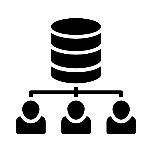 An icon of a drum bucket divided into three sections, with lines extending from the bottom of each section. These lines branch out hierarchically to connect with three human icons below.