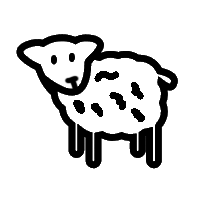 A simple black outline sketch of a sheep, standing and facing forward, with a curly fleece and four legs, on a transparent background. No text is present.