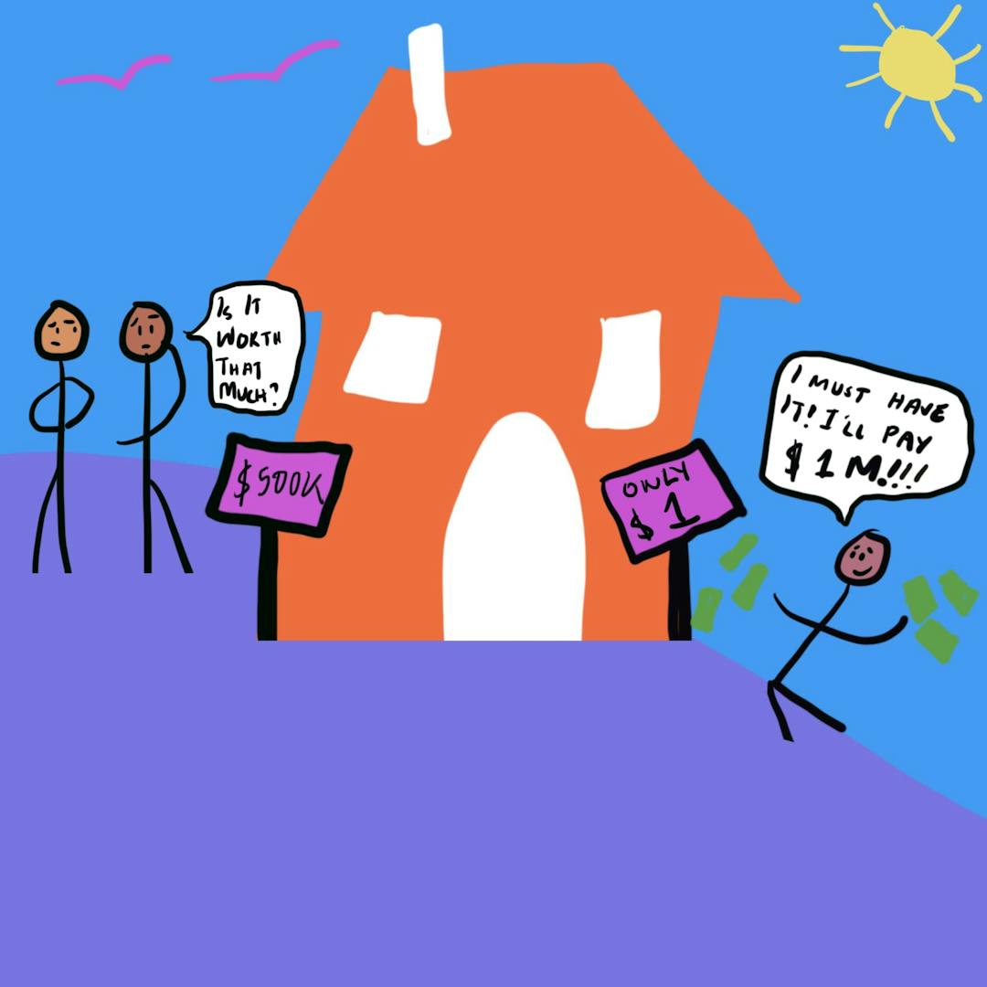 Illustration of people talking about buying a house