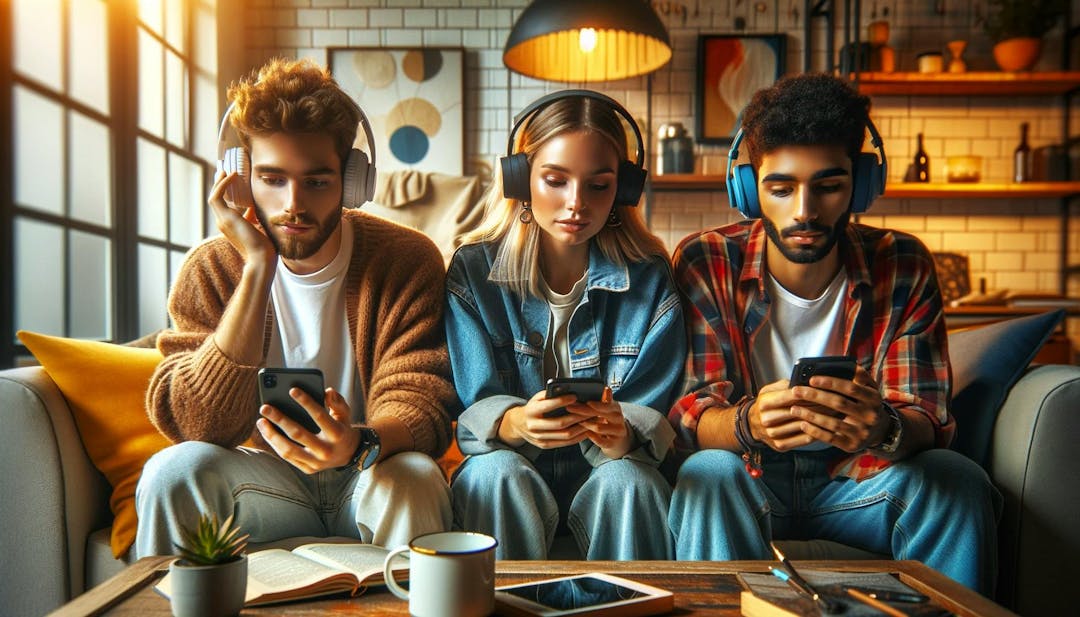3 people listening to music on their phone