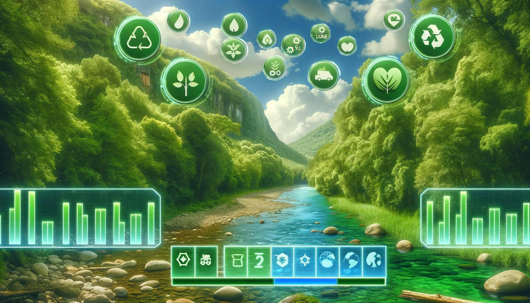 Green landscape with eco game elements