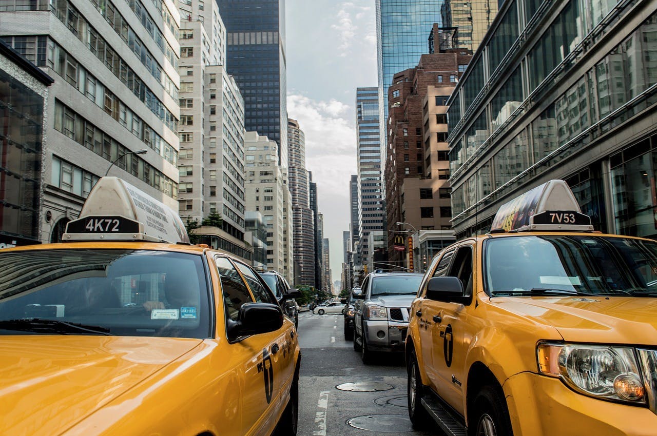Taxis on a New York City street